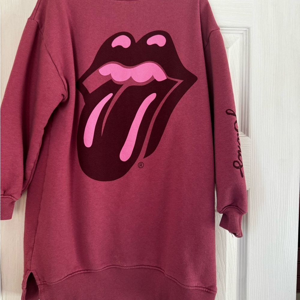 Zara Kids Rolling Stones Pink Sweatshirt Dress size 7 - Picture 4 of 5